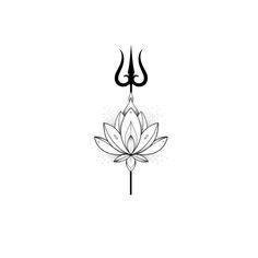 a black and white drawing of a lotus flower with two horns on it's head