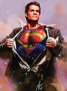 a painting of a man with a superman suit on