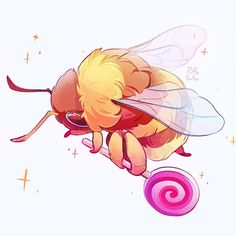 a drawing of a bee flying through the air