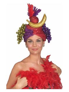 Havanna Nights Outfit, Around The World Costume Ideas, Brazil Night, Halloween Movie Party, Carmen Miranda Costume, Luau Costume, Havana Party, Fruit Hat, Mad Hatter Top Hat