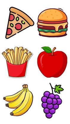 an image of different foods that are on the white background for children to learn how to draw