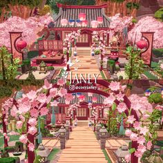 an image of a beautiful garden with pink flowers and trees in the background that says janny