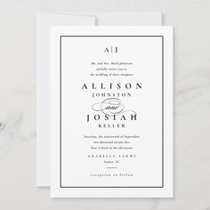 Elegant Black and White Wedding Invitation