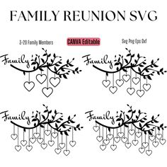 family reunion svg with hearts hanging from the tree and leaves on it's branches