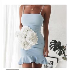 Order Online Love Too Small For Me Big Blue Dress, Light Blue Hoco Dress, Blue Hoco Dress, One Strap Dresses, Hamptons Dress, Tight Dress Outfit, Baby Blue Dresses, Elegant Mini Dress, Blue Dress Short