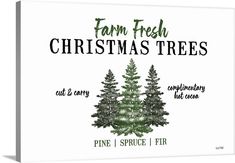 the farm fresh christmas trees logo is shown in black and white, with pine trees on it