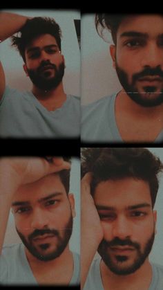 four different shots of a man with a beard