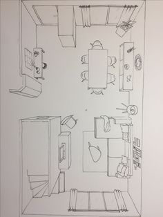 a drawing of a living room with furniture