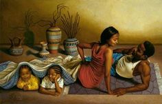 a painting of three children laying on the floor