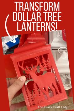 a red box that has some paper cut out of it with the words transform dollar tree lanterns