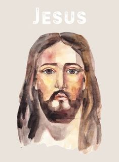 jesus's face painted in watercolor with the words jesus on it royalty photo