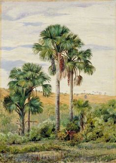 a painting of palm trees in the desert