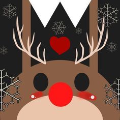 a reindeer with antlers and snowflakes in the background