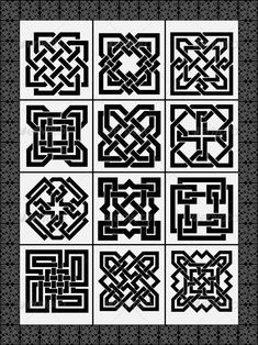 a set of nine black and white celtic designs