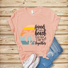 Friends Beach Shirt with Retro Vibes is a perfect shirt for your girlfriend trip to the beach! Be ready for your summer vacation with this soft and fun beach tee! Available in White, Peach and Grey. ✔️High Quality Materials100% cottonClassic fitTear-away label ✔️Size chart:Our sizing is unisex TRUE TO SIZE FIT. When in doubt of your size, measure one of your shirts you like the fit of, then compare it to the size chart. ✔️ HIGH TECH PRINTING: We use top quality printing technologies, which creat Cancun Vacation Shirts Ideas, Beach T Shirt Ideas, Beach Trip Shirts Friends, Summer T Shirt Design Ideas, Beach Tee Shirts, Friendcation Shirts, Vacation Tshirts Ideas, Girls Beach Trip Shirts, Beach Vacation Shirt Ideas