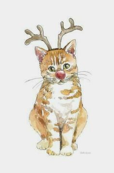 a drawing of a cat with antlers on its head