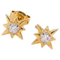 Accent your ear with these bright starburst diamond studs! At the center of each beautifully made star is a white gold setting holding a round brilliant diamond. These are solidly built everyday fine fashion earrings. Fine attention to detail makes each item a beautifully crafted piece of jewelry. Each piece is also inscribed with a distinct serial number for your records and warranty. The details for this fabulous pair of diamond star stud earrings are listed below: 1 Set Metal Quality: 14 kara Gold Earring Stack, Earring Stack, Starburst Earrings, Star Stud Earrings, White Gold Set, Colorless Diamond, Star Earrings Stud, Diamond Star, Star Studs