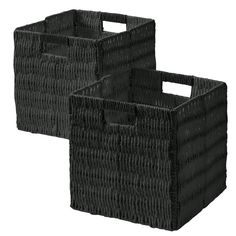 two black baskets sitting next to each other