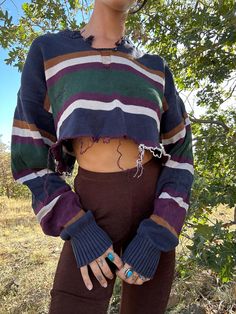 ~ 90s distressed grandpa sweater ~ Mens size L ( shown on a size S ) 100% cotton Womens Grandpa Sweater, Grandp Sweater, Hot Grandpa Sweaters, Where To Find Grandpa Sweaters, Gradpa Sweater, Striped Cropped Sweater, Apache Junction, Sweater Striped, Sweater Cropped