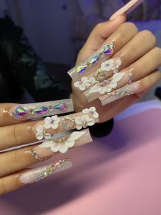 Xxl Acrylic Nails With Charms, Long Square Acrylic Nails With Jewels, Baddies Nails Long, Extra Long Acrylic Nails With Charms, Long Nails With Bear Charm, Xl Long Acrylic Nails Charms, Quinceanera Nails, Red Acrylic Nails, Diy Acrylic Nails