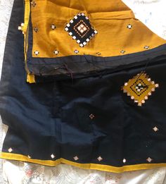 Mirror work kutch cotton saree with blouse piece attached. Kutch Mirror Work, Mirror Work Saree, Work Sarees, Slip Skirt, Matching Accessories, Mirror Work, Saree With Blouse, Cotton Saree, Blouse Piece