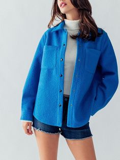 "NO REFUNDS-please check sizing Small (2/4), Medium (6/8), Large (10) Stay warm and fashionable with our Long Sleeve Collared Snap Button Teddy Sherpa Jacket. This jacket is crafted with soft and plush sherpa fabric, providing ultimate comfort and a cozy feel. The collared neckline adds a touch of sophistication, while the snap button closure ensures easy wear. The chest pockets offer a convenient storage option, and the curved hemline adds a flattering and stylish touch. With its button cuffs a Coastal Casual, Cozy Jacket, Cozy Tops, Autumn Days, Teddy Jacket, Cozy Chic, Sherpa Jacket, Boyfriend Fit, Easy Wear