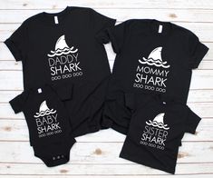 Shark Family Matching Shirts - Unisex Short Sleeve T-Shirt Shirts Are Priced Individually. Please Add Both Styles To Your Cart If You Want The Set. We use Bella + Canvas 3001 premium t-shirts which have a soft and light feel, It's very comfy and with it's unisex sizing it's perfect for both men and women. Perfect For Your Entire Family! HOW PURCHASING THE FAMILY SET WORKS: Choose the shirt style design then shirt color and size you want and click add to cart, then you'll need to repeat this step Outfit Cumpleaños, Mommy Shark, Mommy And Me Shirts, Family Matching Shirts, Shark Family, Outfits Matching, Matching Family Shirts, Combination Fashion, Shark Shirt