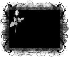 a black and white photo frame with a flower in the middle, surrounded by words