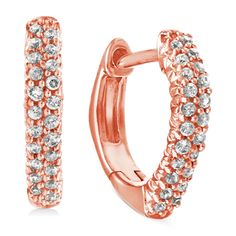 in stock Diamond-cut Diamond Hoop Earrings In Rose Gold, Rose Gold Diamond-cut Hoop Earrings, Diamond Cut Rose Gold Hoop Earrings, 14k Rose Gold Hoop Earrings With Prong Setting, Rose Gold 14k Hoop Earrings With Prong Setting, Formal Rose Gold Huggie Earrings With Diamond Accents, Rose Gold Small Hoop Huggie Earrings With Diamond Accents, Rose Gold Diamond Hoop Earrings With Prong Setting, Rose Gold Hoop Diamond Earrings With Prong Setting