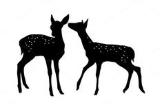 two deer standing next to each other on a white background