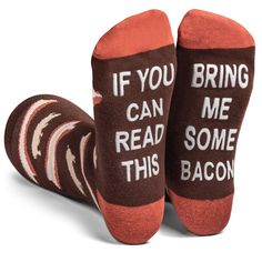 PRICES MAY VARY. Cotton Blend Imported Pull On closure Machine Wash BACON SOCKS THAT MAKE YOU LAUGH OUT LOUD: Men and women say our colorful and comfortable Bacon socks make the best gifts because they get laughs fast. These funny socks are sure to spread joy and get a lot of positive reactions. The design features bacon and pigs with a funny message printed on the bottom: "If You Can Read This, Bring Me Some Bacon.” Printed with a non-slip ink that lets you go shoeless on smooth floors and get Novelty Christmas Gifts, Funny Socks For Men, Novelty Gifts For Men, Stocking Stuffers For Adults, Best White Elephant Gifts, Food Socks, Mens Novelty Socks, Frugal Girls, Stocking Stuffers For Men