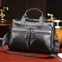 Luufan Soft Genuine Leather Men's Briefcase 15 inch Laptop Business Bag Cow leather Double Layer Business Bags Men, Black Briefcase, Laptop Bag Men, Business Laptop Bag, Mens Fashion Simple, Laptop Messenger Bags, Color Cafe, Leather Laptop Bag, Briefcase For Men