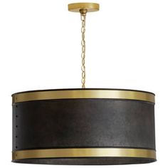 a large black and gold chandelier hanging from a ceiling fixture with chains on it