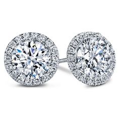 Luxury and glamour combine to create a seriously stunning pair of diamond earrings.  The sparkling halos are composed of 0.20cttw in H, SI1 quality diamonds encircling your choice of round brilliant center, also H, SI1 quality. Center stones included, sizes start at 0.25cts each, 0.50cttw. Mossianite Engagement Rings, Diamond Halo Earrings, Diamond Earring Jackets, Earring Jacket, Halo Diamond Earrings, Vintage Rose Gold, Earring Jackets, Aquamarine Engagement Ring, Halo Earrings