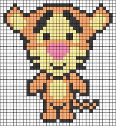 a cross stitch pattern that looks like a cartoon character with an orange and black cat on it