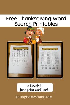 two thanksgiving word search printables for kids to use on their homeschool