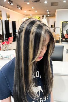 Highlights Chunky, Black And Blonde Hair, Highlights On Dark Hair, Chunky Highlights