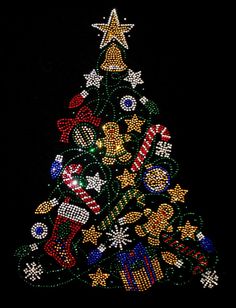 a christmas tree made out of bead and sequins on a black background