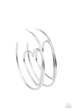 Love At First BRIGHT - Silver Paparazzi Hoop Heart Earrings - sofancyjewels Silver Earrings Online, Love You To Pieces, Silver Heart Earrings, Heart Frame, Paparazzi Accessories, Love At First, Paparazzi Jewelry, Online Earrings, Shiny Silver