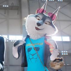 two people in animal costumes standing next to each other