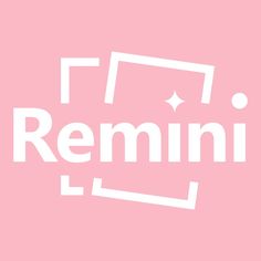 the logo for remini is shown in white on a pink background with stars