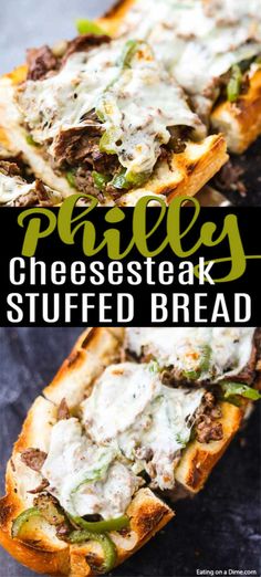 grilled cheesesteak stuffed bread with green peppers