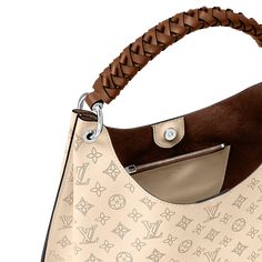 LOUIS VUITTON® - Carmel - Cream Model Features, Louis Vuitton Official, Leather Trim, Hobo Bag, Magnetic Closure, Vuitton Bag, Womens Backpack, Leather Trims, Bag Sale