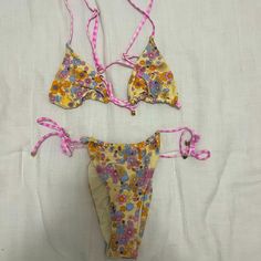 Nwot Perfect Condition Size Small Top And Bottom Color Is Picnic Party Gold Beachwear Swimwear For Spring, Gold Swimwear For Beach In Spring, Yellow Floral Print Swimwear For Beach Party, Yellow Summer Party Swimwear, Yellow Party Swimwear For Beach Season, Yellow Tie-side Swimwear For Spring, Yellow Tie-side Bottom Swimwear For Festival, Yellow Tie-side Bottom Swimwear For Spring, Yellow Fitted Tie-side Swimwear Bottom