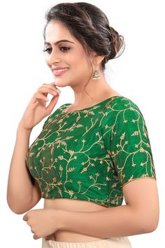 Product Features: Color: Green Fabric: Art Silk Work: Embroidered Sleeves: Half Sleeve Style: Boat Neck Closure: Back Open Occasion: Partywear Disclaimer: There will be slight difference in digital to actual image Embroidered Saree Blouse, Western Skirts, Brocade Blouses, Embroidered Saree, High Neck Blouse, Embroidered Sleeves, Dupion Silk, Readymade Blouse, Traditional Sarees