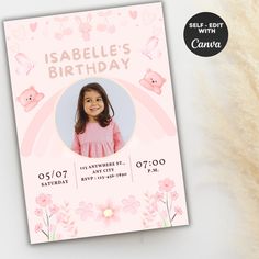 Editable Pink Picture Birthday Invite Cute Pastel Girl Birthday Party Photo Birthday Invite Baby Pink Girl Birthday Card Photo Invite Floral - Etsy Serbia