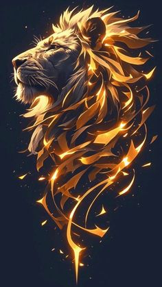 a lion's head is shown with flames coming out of its mane and eyes