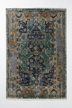 This beautiful, hand-knotted wool rug offers the look of a well-worn antique find. Not sure which rug to choose? Read our guide to find the perfect fit for your space. | Hand-Knotted Festival Rug by Anthropologie in Blue, Size: 2 X 3, Wool Rug Anthropologie, Rug Placement, Area Rug Pad, Blue Couches, Teal Rug, Hand Hooked Rugs, Cozy Pillow, Natural Fiber Rugs, Towel Collection