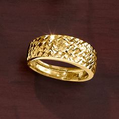 Ross-Simons - Italian 14kt Yellow Gold Textured and Polished Ring Size 5. Italian goldsmiths go contemporary on this 14kt yellow gold design. Textured and polished finishes cover the surface of the ring in a glittery, geometric texture for visual interest and chic appeal. 1/4" wide. 14kt yellow gold ring. Modern Gold Diamond Cut Ring, Modern Yellow Gold Rings With Decorative Band, Modern Gold Jewelry With Decorative Band, Modern Gold Ring With Decorative Band, Modern Gold Rings With Decorative Band, Gold Wide Band Diamond Cut Ring In 14k, Italian Ring, Geometric Texture, Geometric Textures