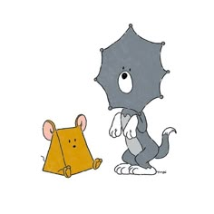 a drawing of a mouse with an umbrella over it's head next to a rat